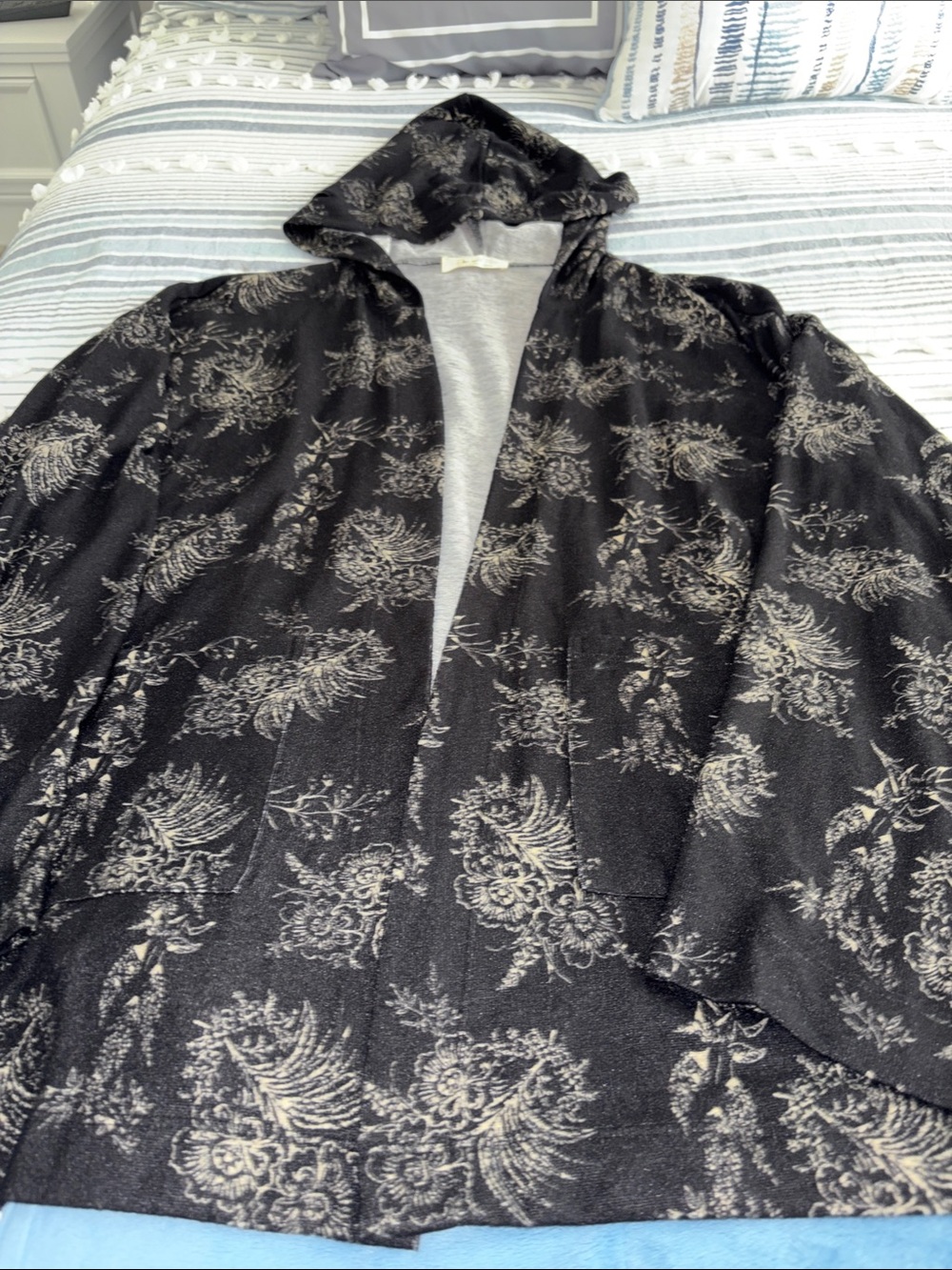 Doe & Rae Black Floral Hooded Coat